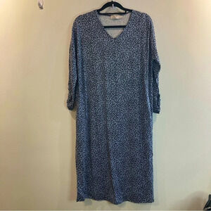 CREAM Sz M Leopard Print Pockets  V-Neck Slits Ruched Sleeves Evening Gown Dress